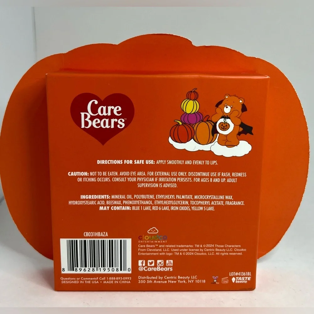 Care Bears Halloween Lip Balm Set of 4 Flavored Lip Balms Taste Beauty Pumpkin